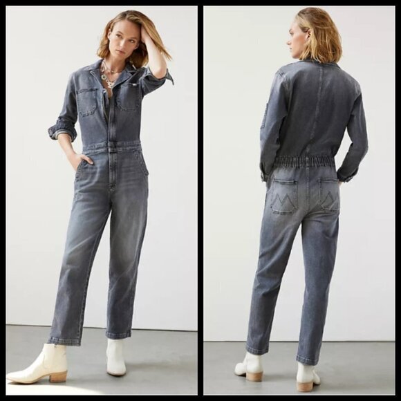 💕MOTHER💕 Half Spring Take-Off Ankle Jumpsuit Stitching in The Dark Gray Small - Picture 7 of 17